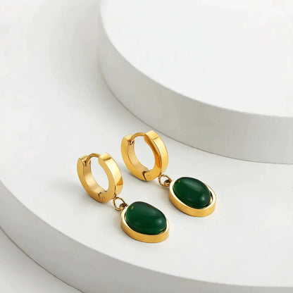 JuliaFashion-Elegant Green Stone Hoop Earrings