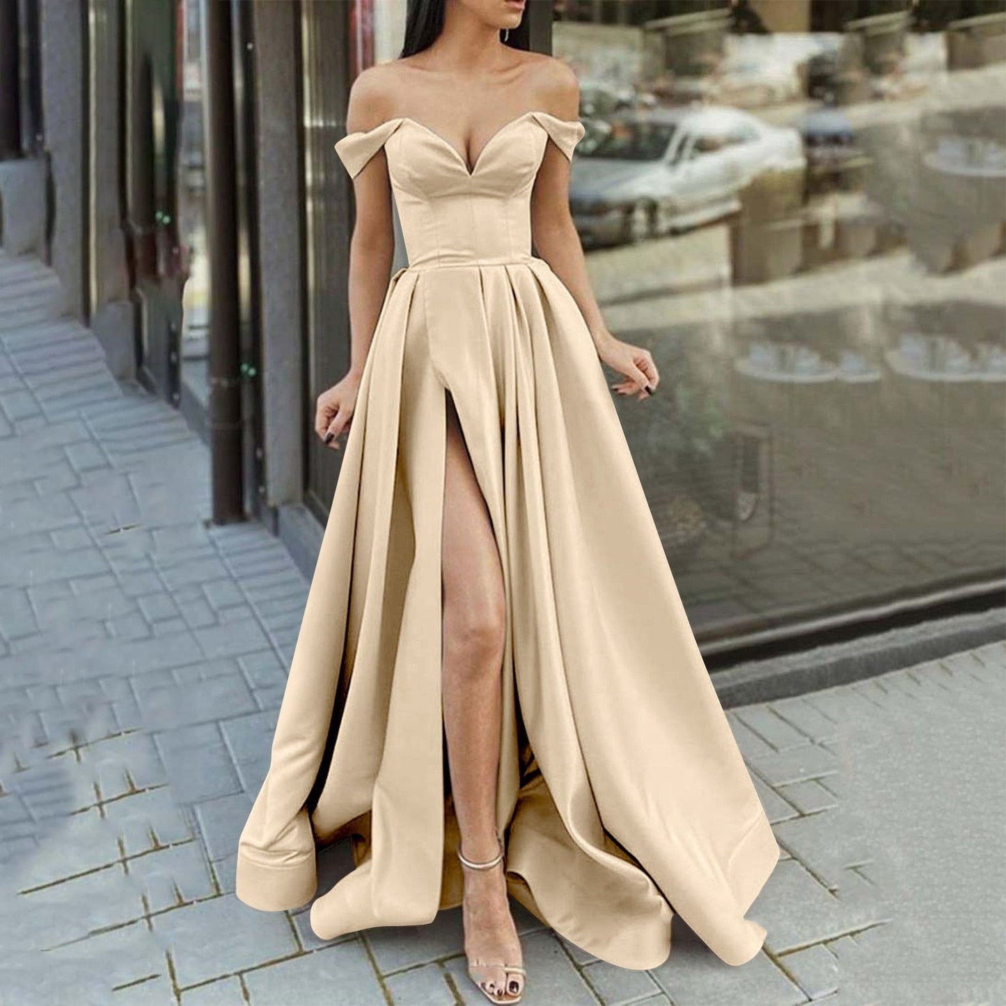 JuliaFashion - 2024 Strapless High Slit Maxi Dress