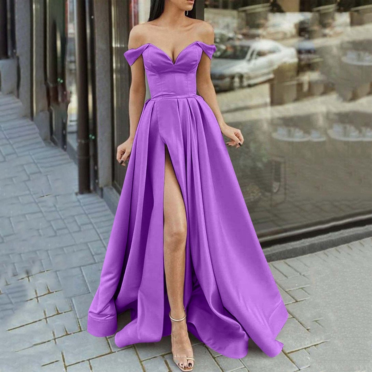 JuliaFashion - 2024 Strapless High Slit Maxi Dress