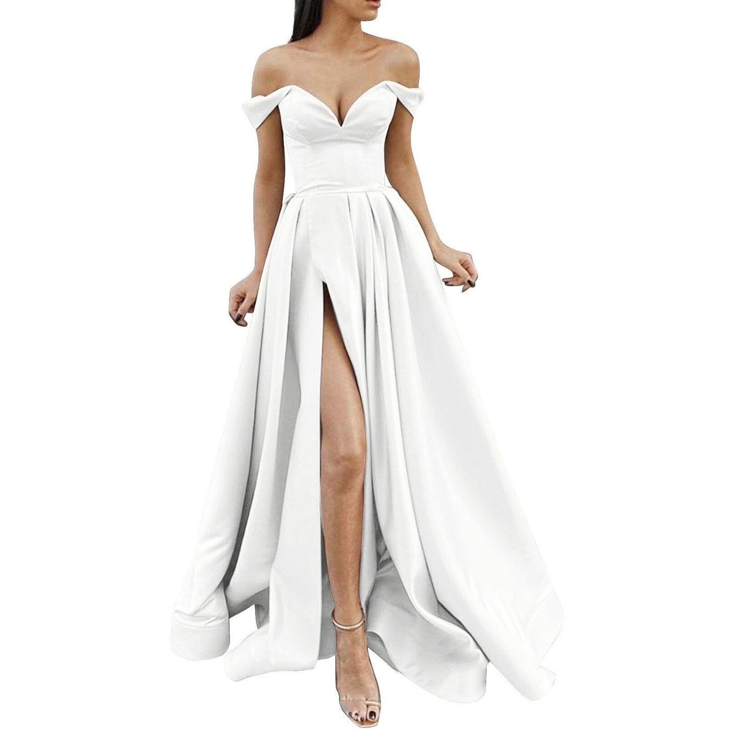 JuliaFashion - 2024 Strapless High Slit Maxi Dress