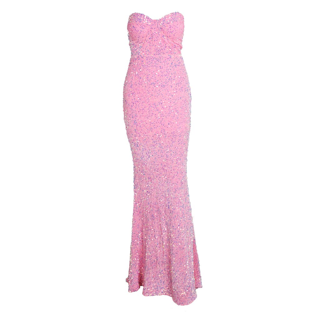 JuliaFashion-Elegant Pink Strapless Sequin Sleeveless Dresses