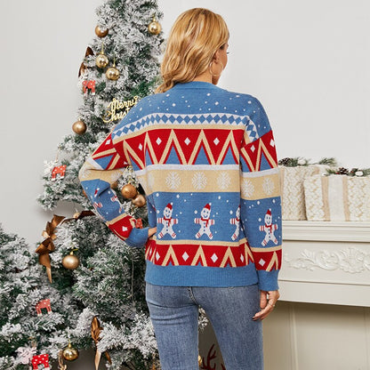 JuliaFashion-Christmas Snowflake Sweater New Pullover Christmas Snowman Sweater