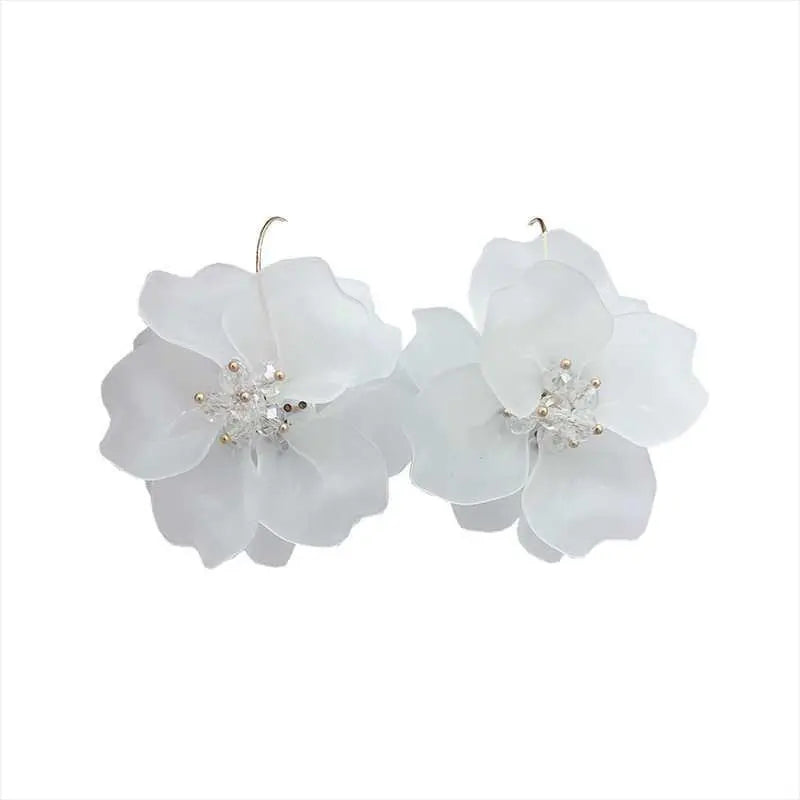 JuliaFashion-Exaggerated Crystal Petal Flower Earrings