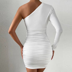 JuliaFashion - 2024 Sexy Ruffle One Shoulder Mini Dress