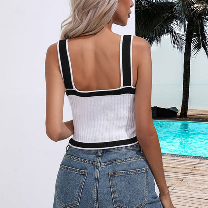 JuliaFashion - 2024 V-Neck Patchwork Backless Cami Tops