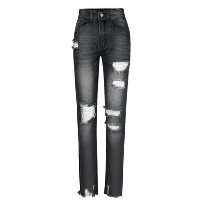 Fashion Skinny Solid Color Ripped Jeans