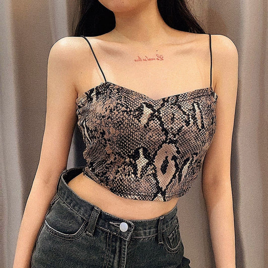 JuliaFashion - 2024 Snakeskin Prints Bare Midriff Cami Tops