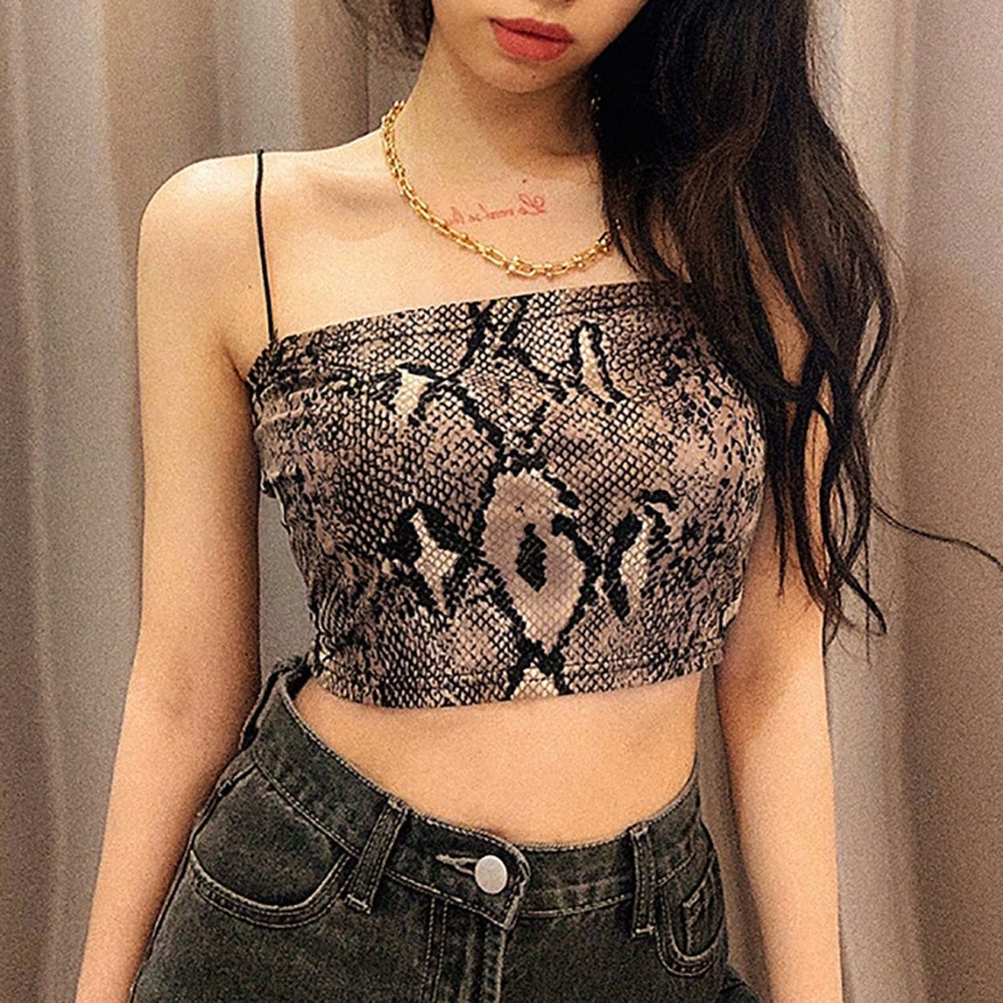 JuliaFashion - 2024 Snakeskin Prints Bare Midriff Cami Tops