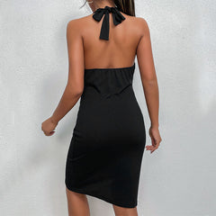 JuliaFashion-Fashion Summer Pleated Bodycon Knee Length Halter Dress