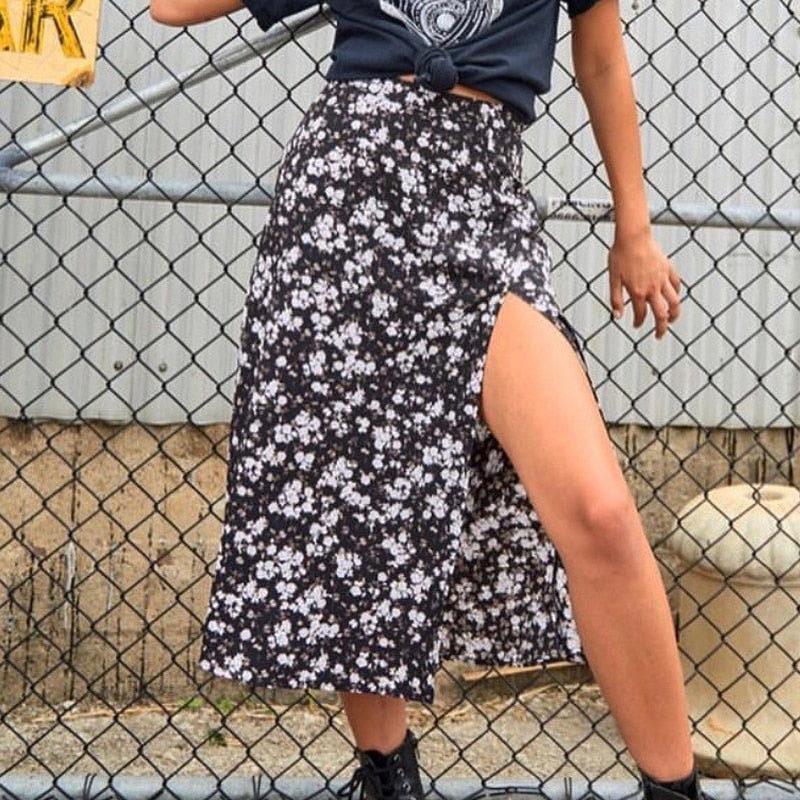 JuliaFashion-Casual Street Wear Elastic Split Midi Skirt