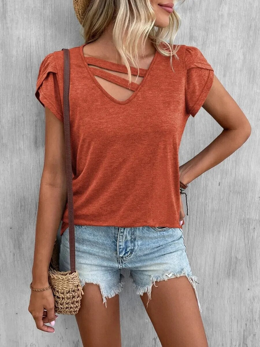JuliaFashion-Loose Solid Color Summer Tee