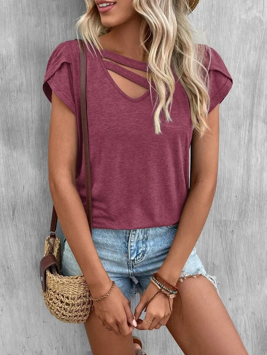 JuliaFashion-Loose Solid Color Summer Tee