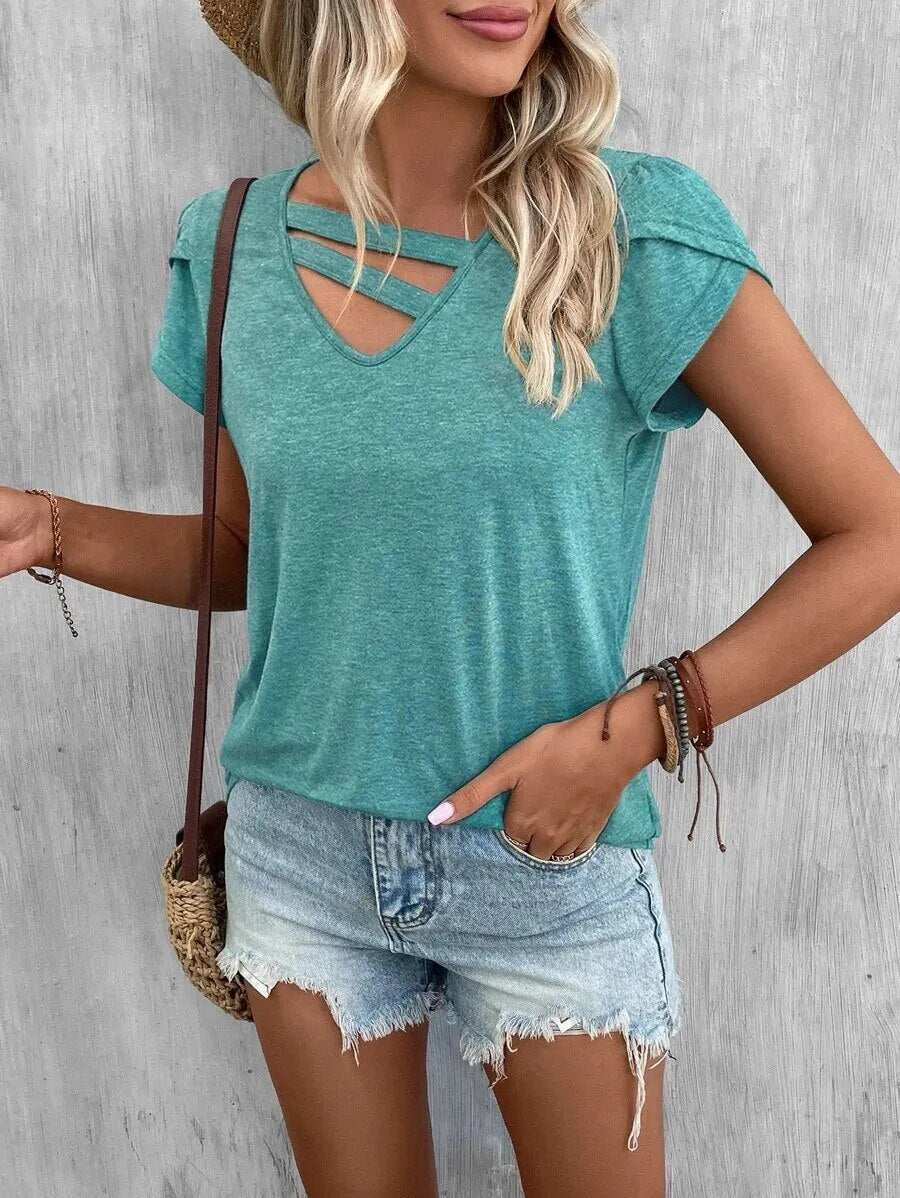 JuliaFashion-Loose Solid Color Summer Tee