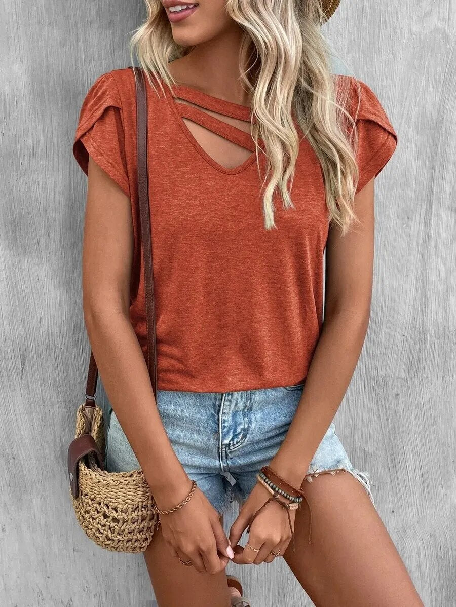JuliaFashion-Loose Solid Color Summer Tee