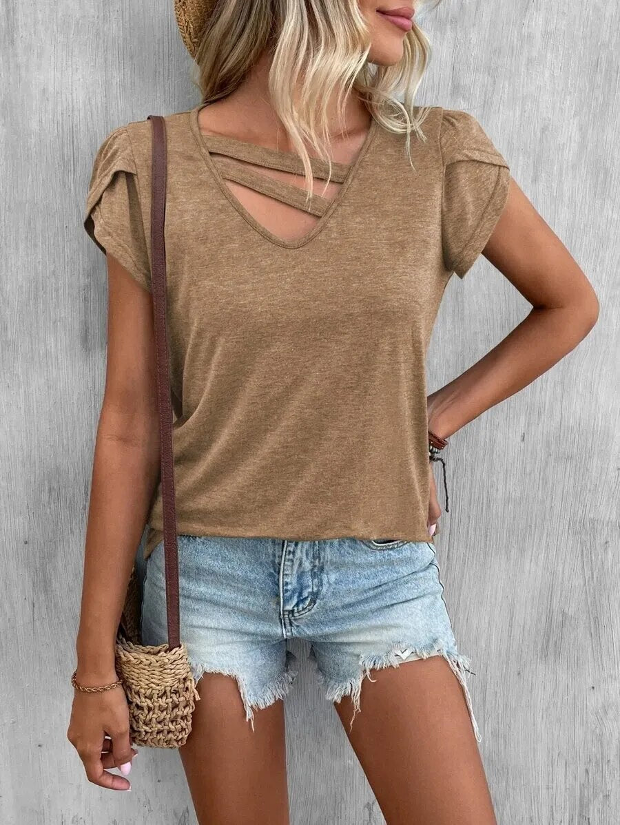 JuliaFashion-Loose Solid Color Summer Tee