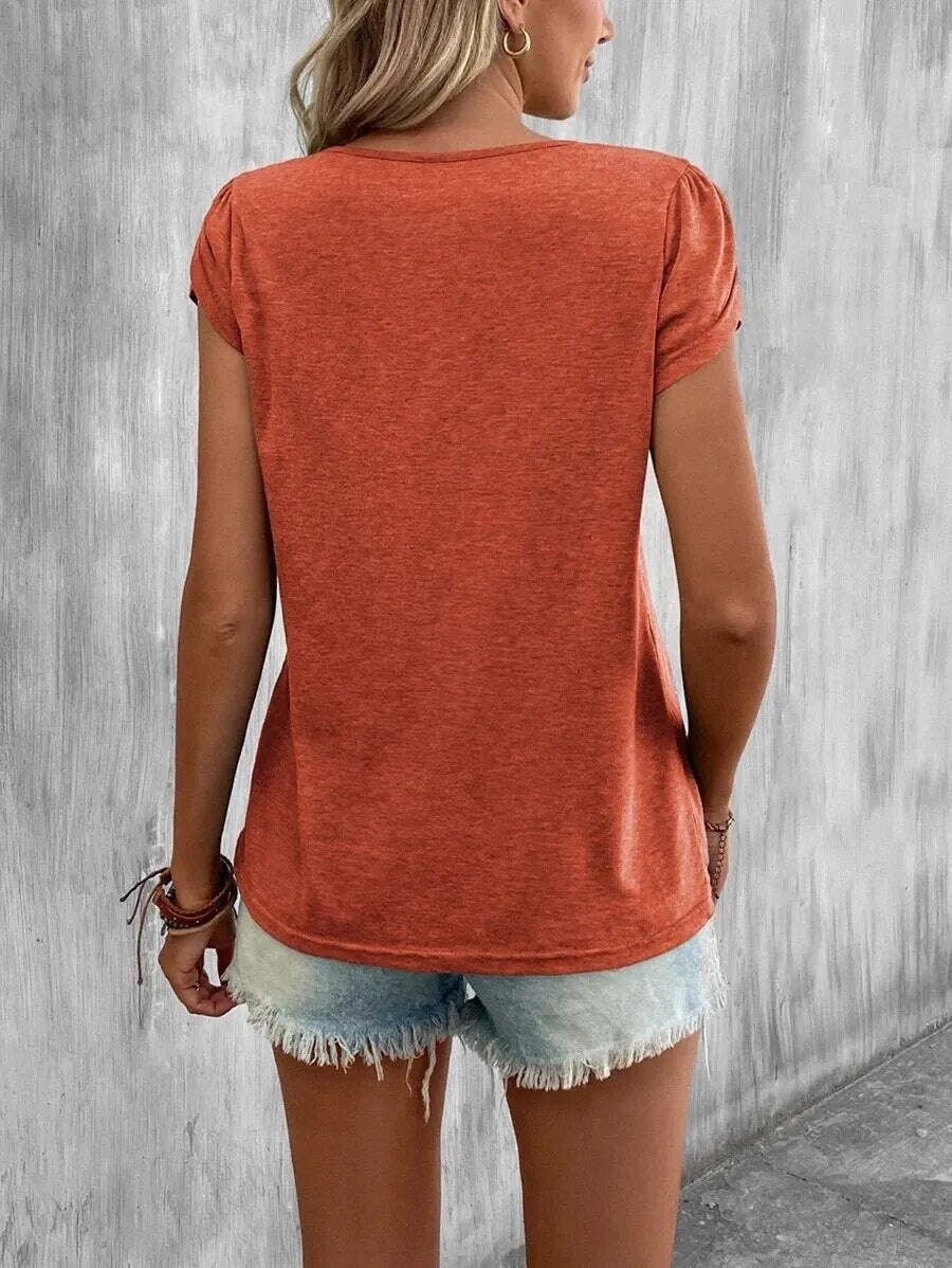 JuliaFashion-Loose Solid Color Summer Tee