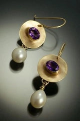 JuliaFashion - 2024 Purple Gem Gold Pendant Earrings