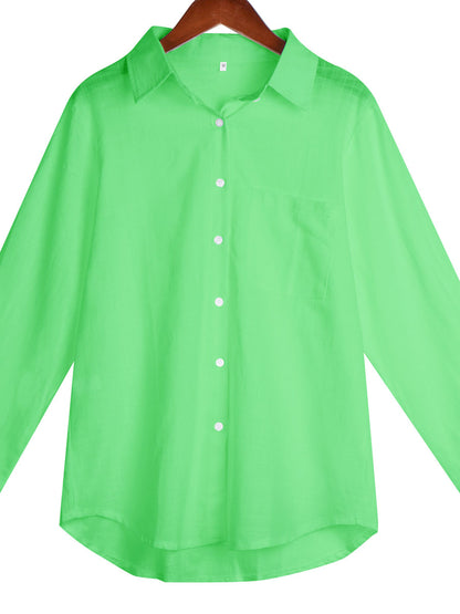 Women Lapel Long Sleeve Solid Buttons Elegant Office Green Shirts