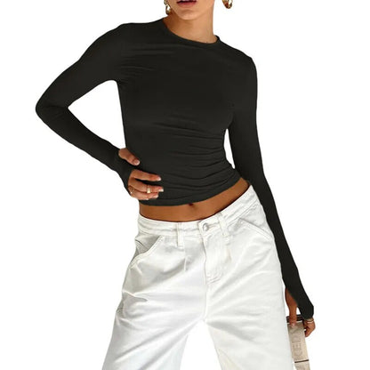 JuliaFashion - 2024 Slim Fit Long Sleeve Crop Tee