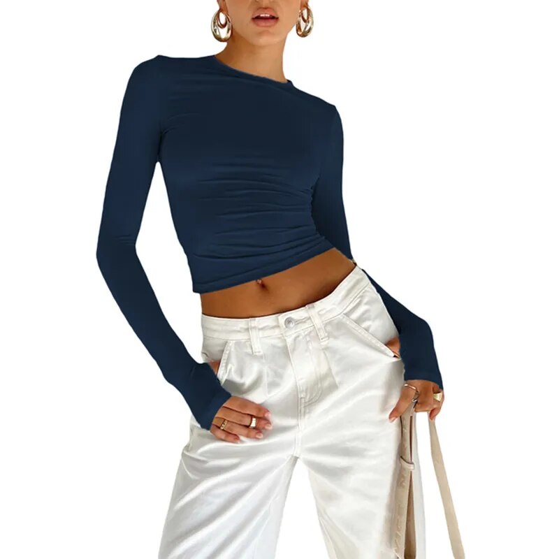 JuliaFashion - 2024 Slim Fit Long Sleeve Crop Tee