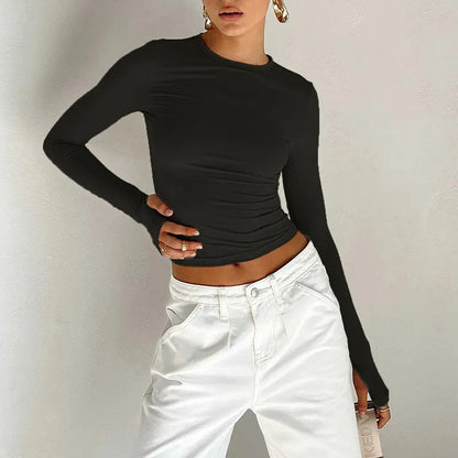 JuliaFashion - 2024 Slim Fit Long Sleeve Crop Tee