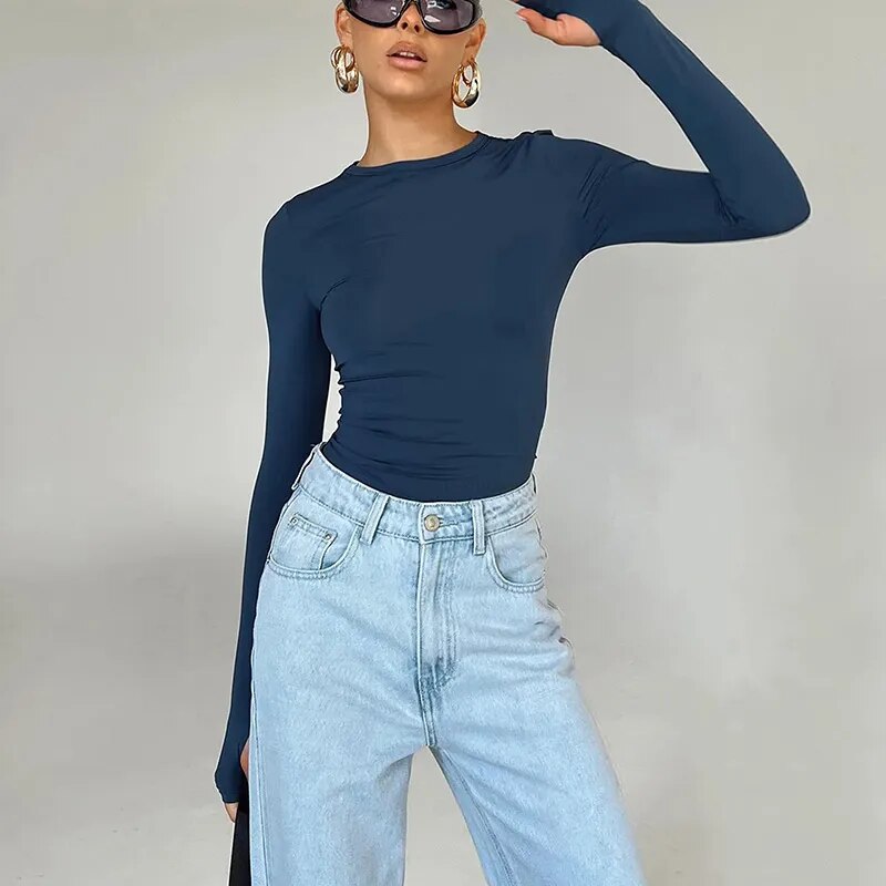 JuliaFashion - 2024 Slim Fit Long Sleeve Crop Tee