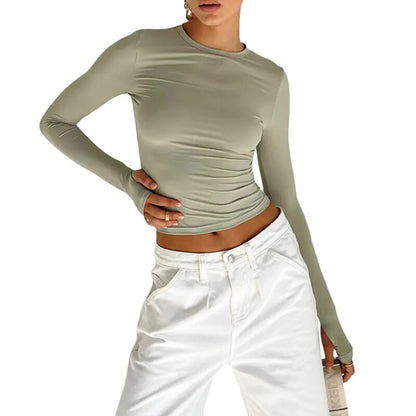 JuliaFashion - 2024 Slim Fit Long Sleeve Crop Tee