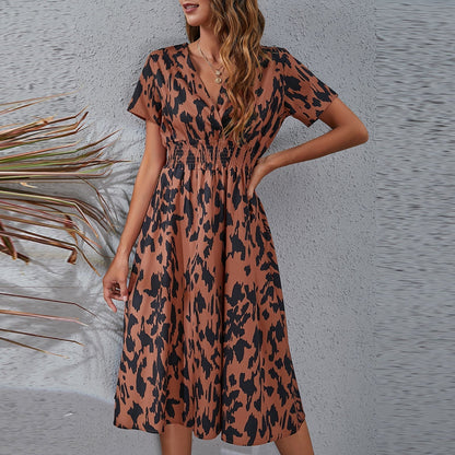 JuliaFashion-Floral Printed V-neck Midi Dress