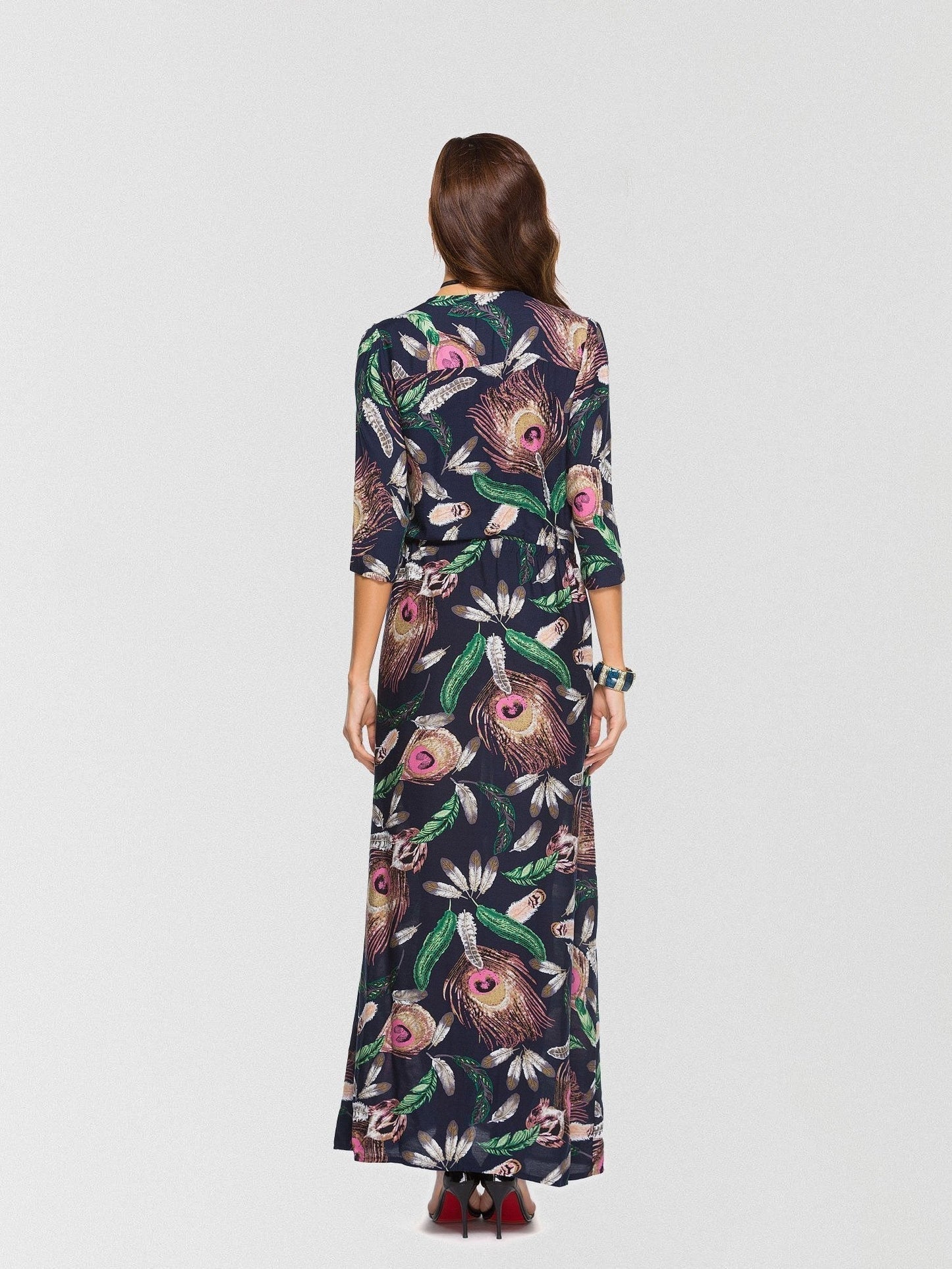 JuliaFashion-Feather Weight Printed High Slit Maxi Dress