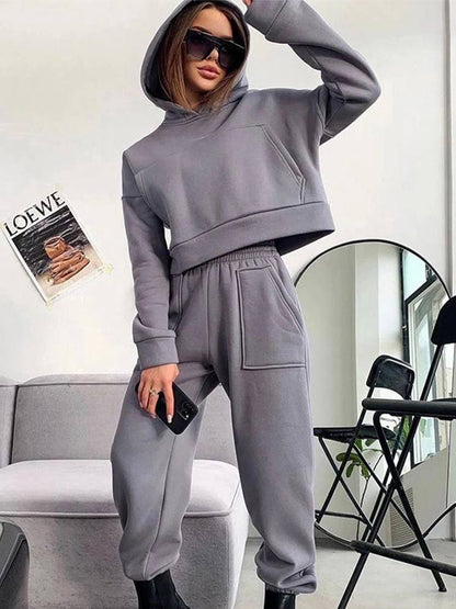 JuliaFashion-Casual Solid Loose Sportswear 2 Piece Set