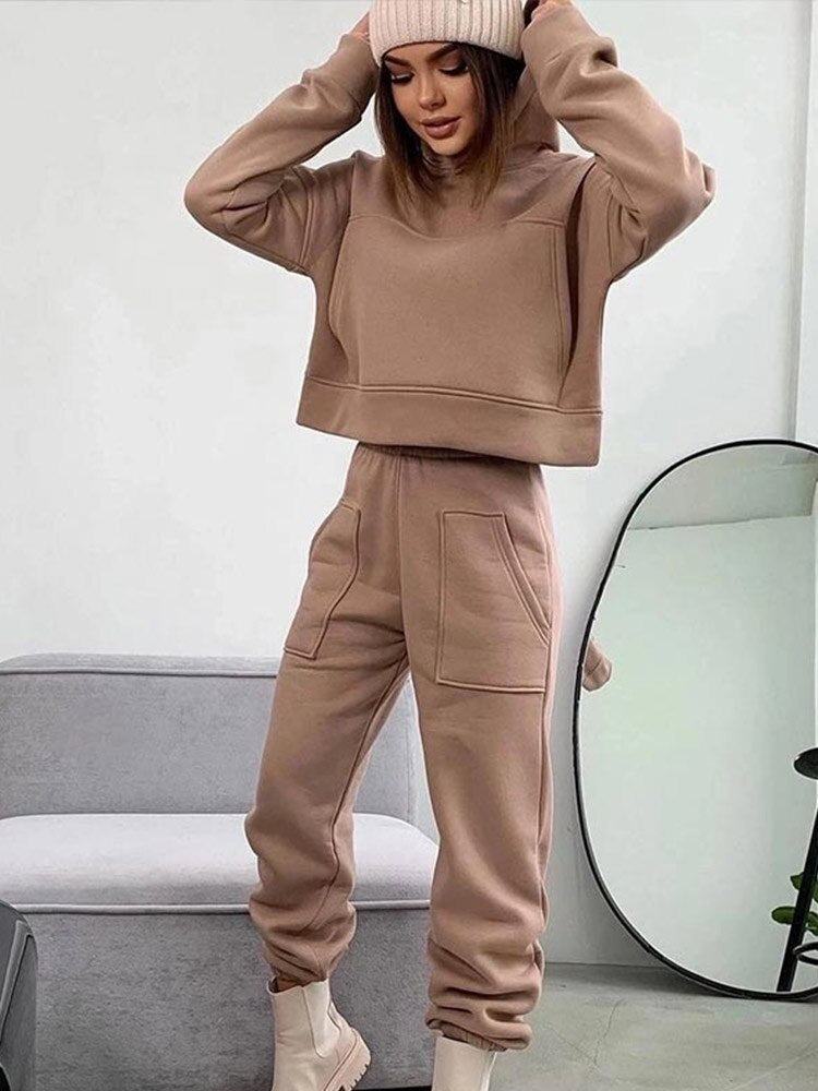 JuliaFashion-Casual Solid Loose Sportswear 2 Piece Set