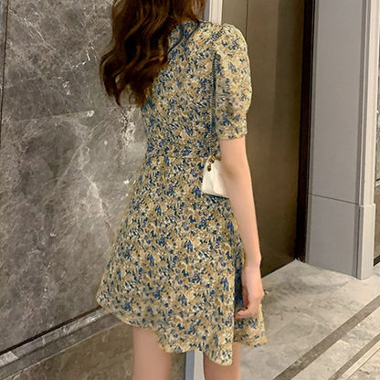 JuliaFashion-Korean Style A-line Floral Mini Dress