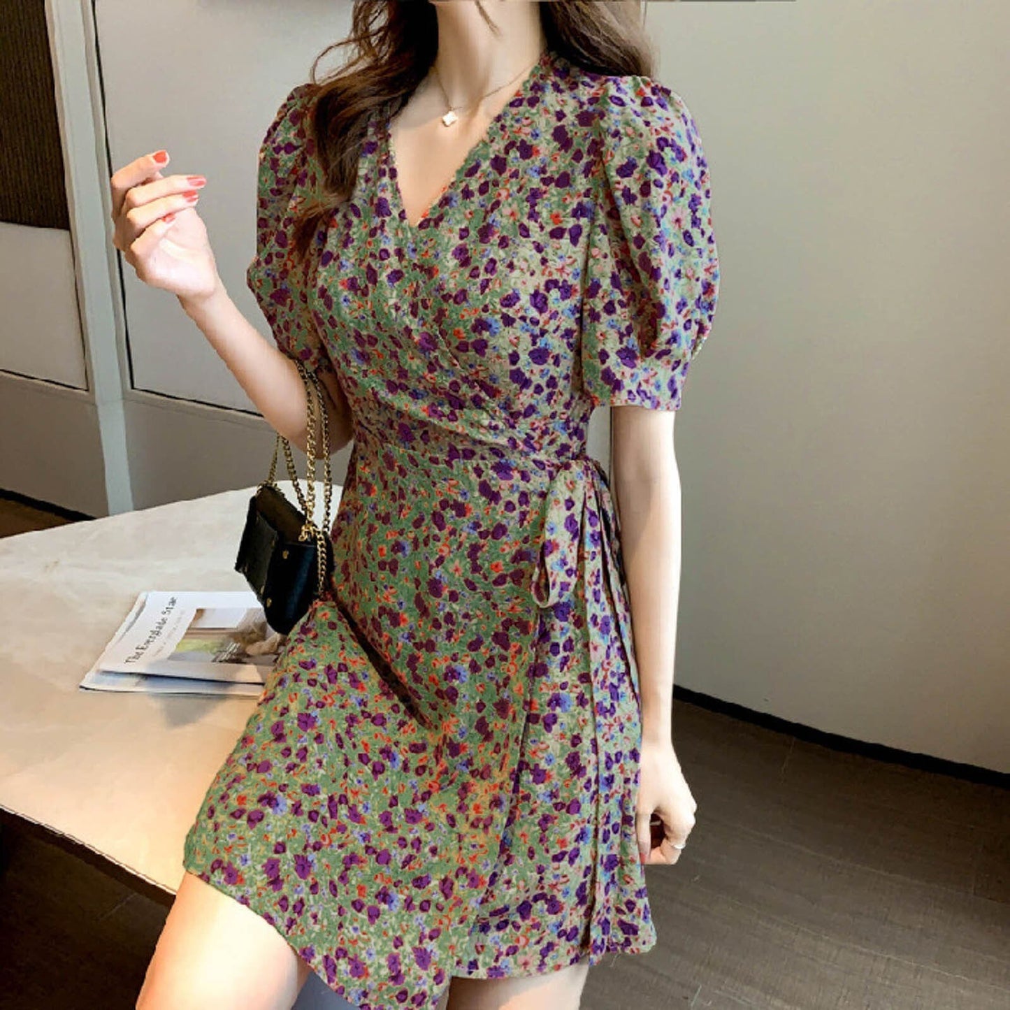 JuliaFashion-Korean Style A-line Floral Mini Dress