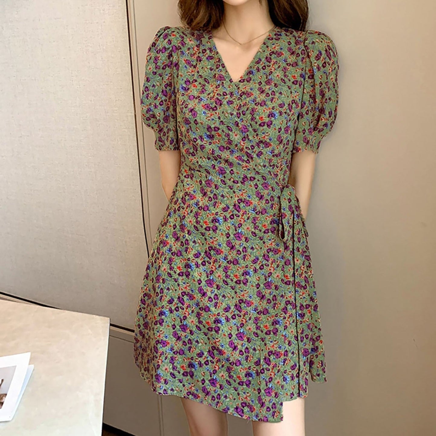 JuliaFashion-Korean Style A-line Floral Mini Dress