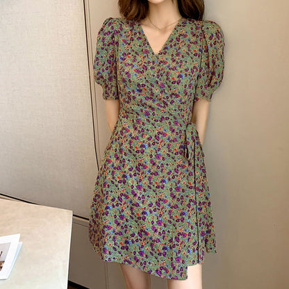 JuliaFashion-Korean Style A-line Floral Mini Dress