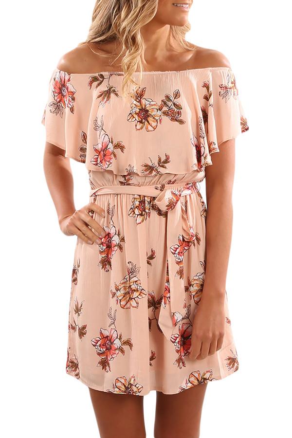 JuliaFashion-California Love Floral Print Off Shoulder Party Dress