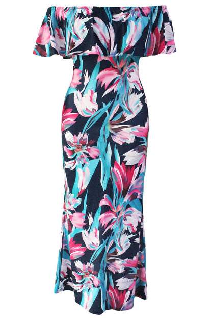 JuliaFashion - 2024 The Flourishing Days Printed Off-the-shoulder Maxi Dress