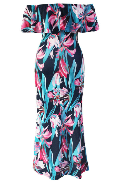 JuliaFashion - 2024 The Flourishing Days Printed Off-the-shoulder Maxi Dress