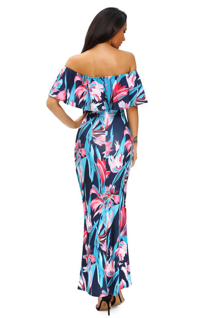 JuliaFashion - 2024 The Flourishing Days Printed Off-the-shoulder Maxi Dress