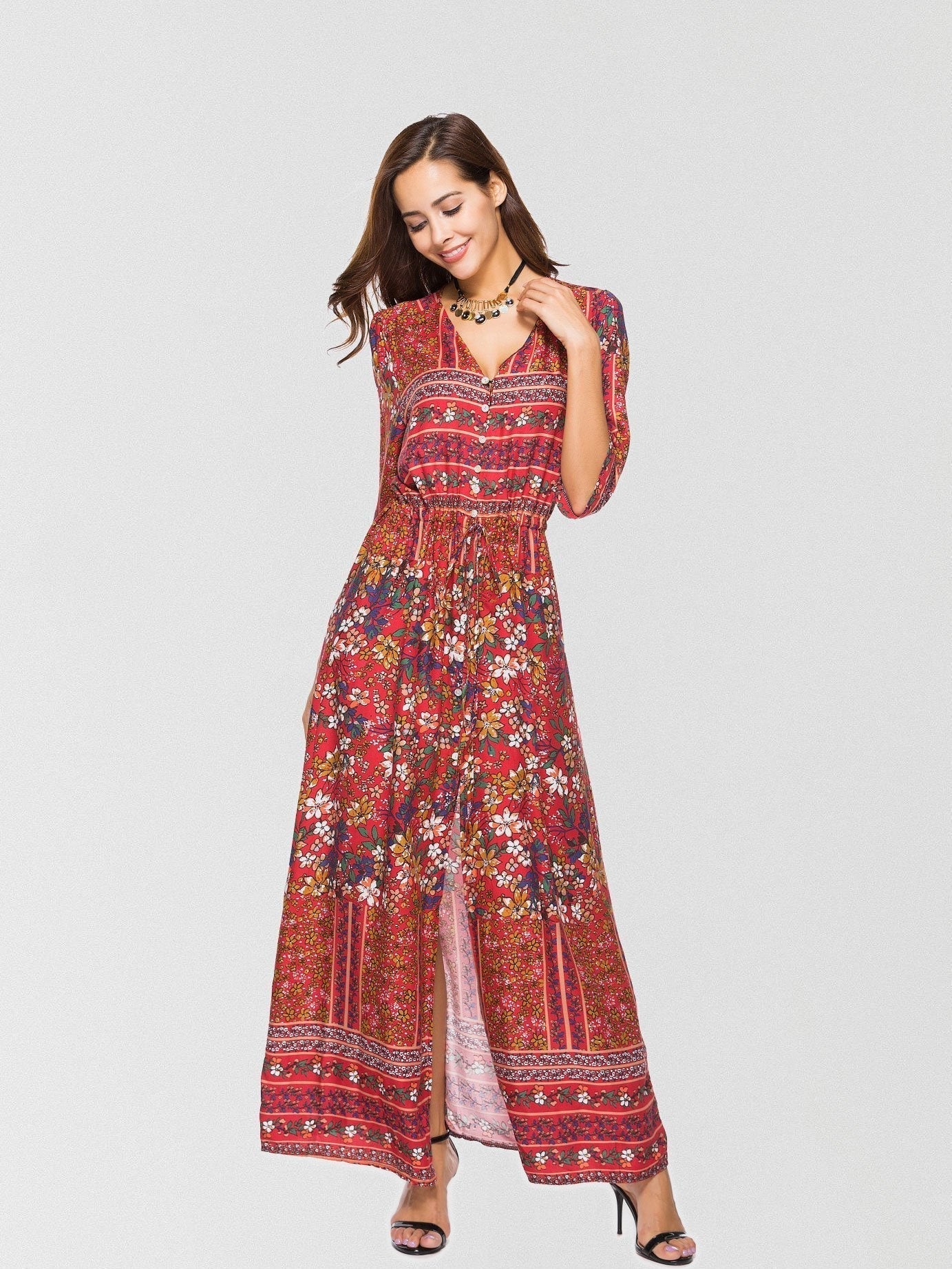 JuliaFashion - 2024Simply Sweet Floral Button Down Maxi Dress