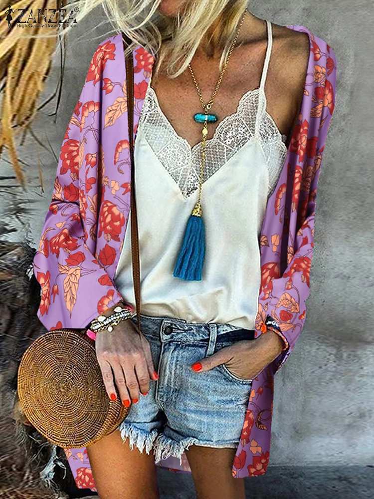 JuliaFashion - 2024 Women Floral printed Cardigan Bohemian Elegant Beach Blouse