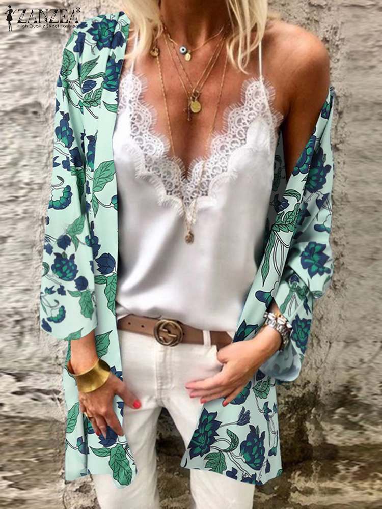 JuliaFashion - 2024 Women Floral printed Cardigan Bohemian Elegant Beach Blouse