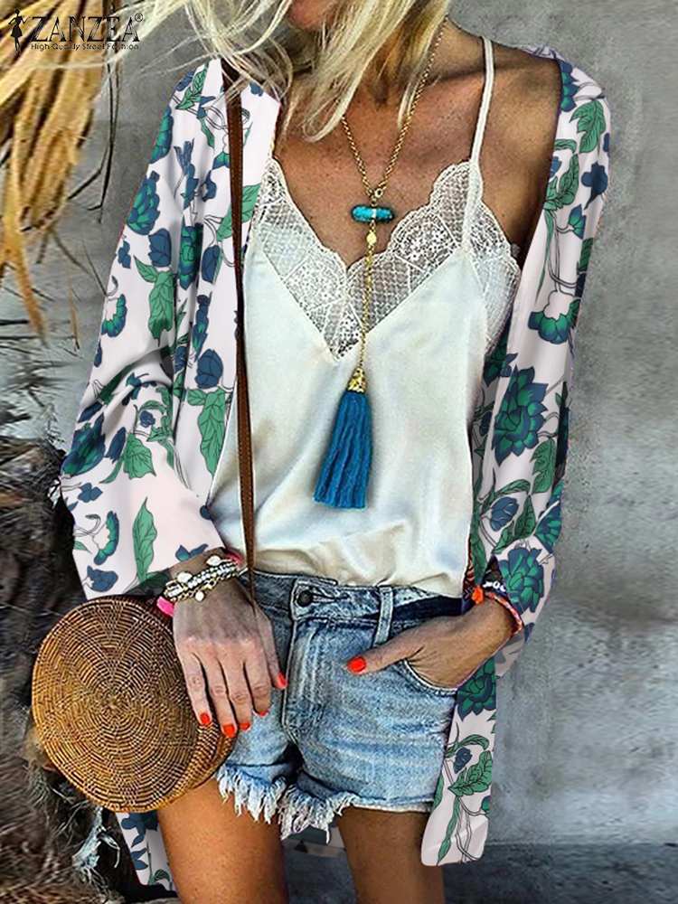 JuliaFashion - 2024 Women Floral printed Cardigan Bohemian Elegant Beach Blouse