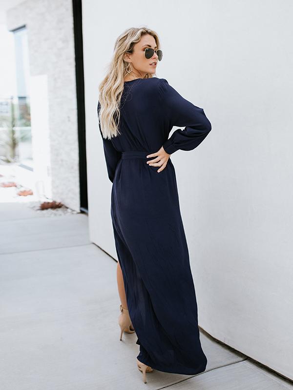 JuliaFashion-Get Lost Surplice Neck High Slit Maxi Dress