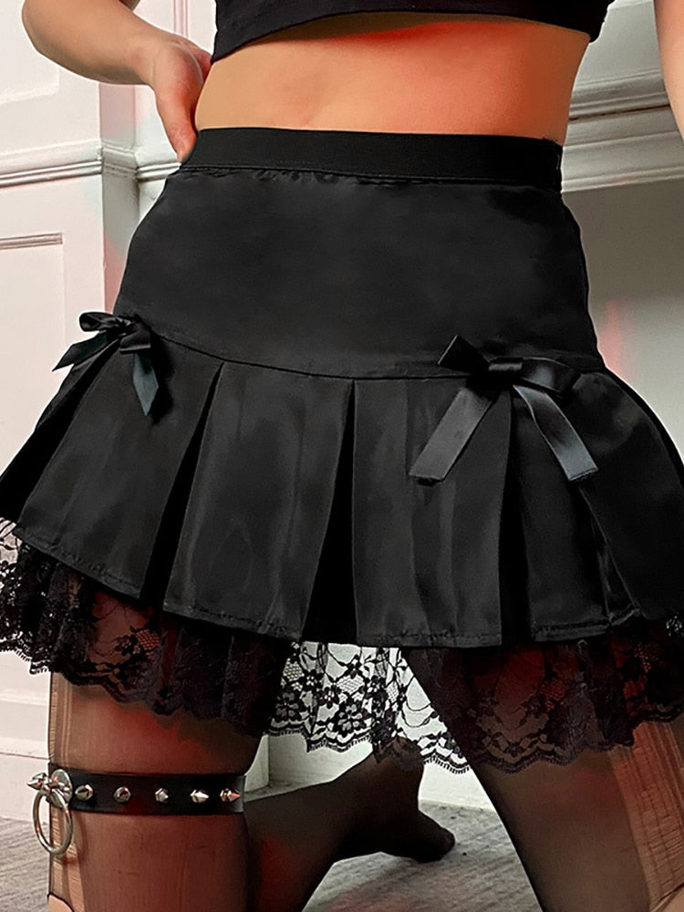 JuliaFashion-Gothic High Waist Pleated Mini Skirt