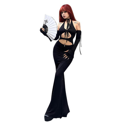 JuliaFashion-Gothic Sexy Long Cutout Maxi Dress