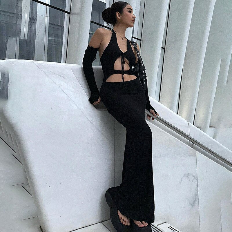 JuliaFashion-Gothic Sexy Long Cutout Maxi Dress