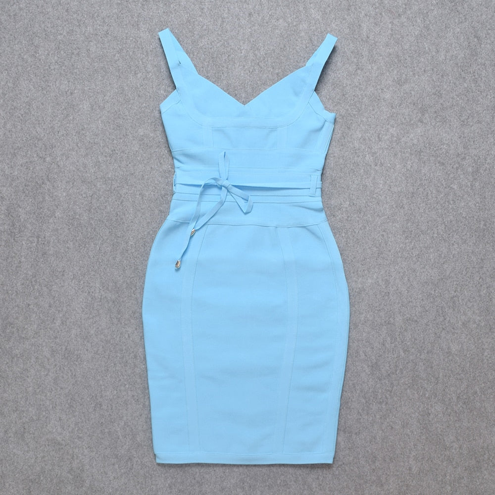 JuliaFashion - 2024 Strap Belt Sashes V-Neck Bodycon Bandage Dress