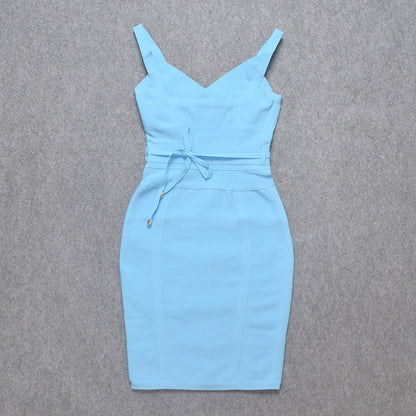 JuliaFashion - 2024 Strap Belt Sashes V-Neck Bodycon Bandage Dress