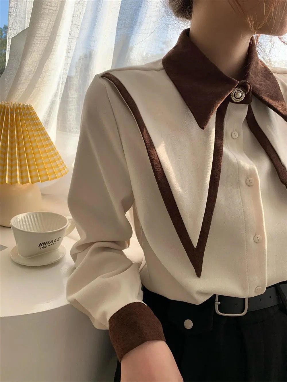 JuliaFashion - 2024 Sharp Ruffle Turn Down Collar Blouse Women Tops Korean Fashion Clothing